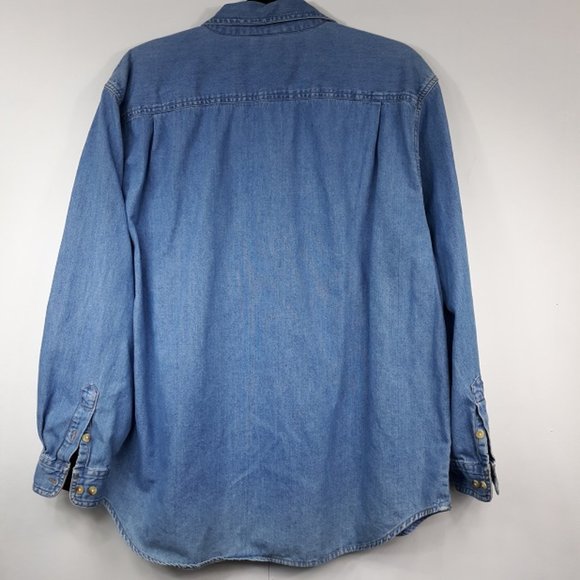 Style Studio Denim Shirt Women's Large GUC Fall Themed Embroidery Blue Denim Top - Picture 3 of 6